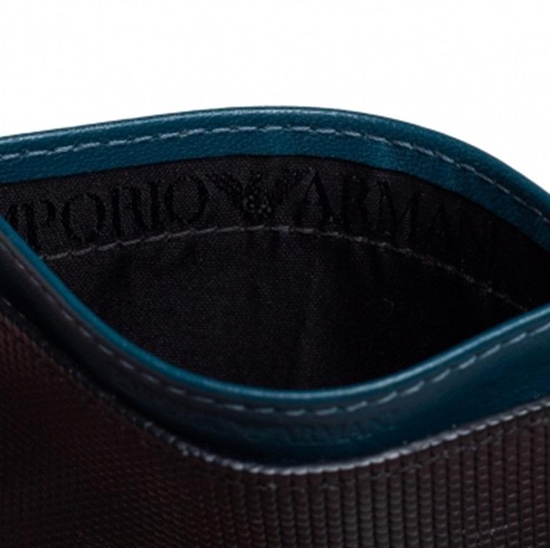 Emporio Armani Blue/Black Leather Card Holder For Sale 5