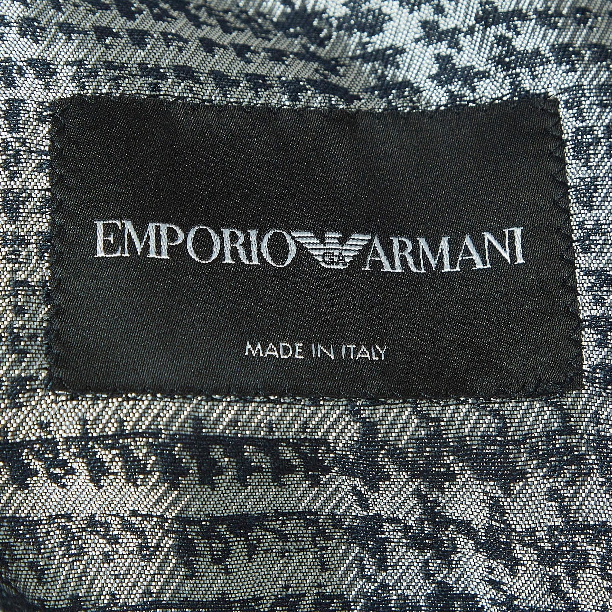 Emporio Armani Blue Checked Linen Blend Double Breasted Suit XL In Excellent Condition In Dubai, Al Qouz 2