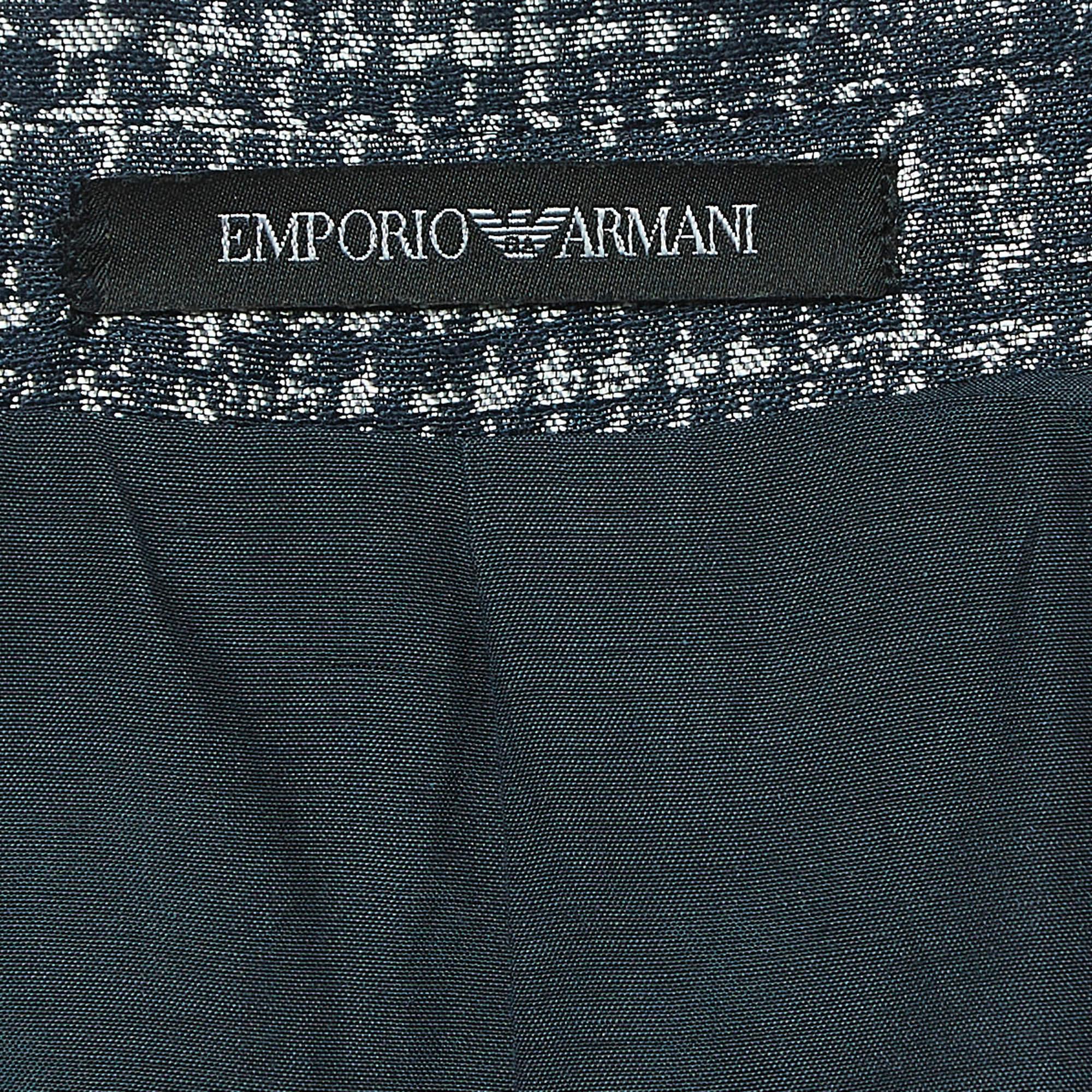Emporio Armani Blue Checked Linen Blend Double Breasted Suit XL 1