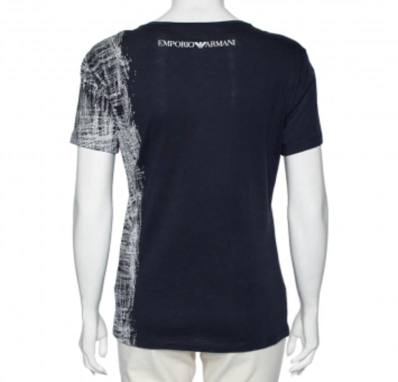 De las mujeres Emporio ARMANI Camiseta de manga corta estampada de algodón azul S en venta