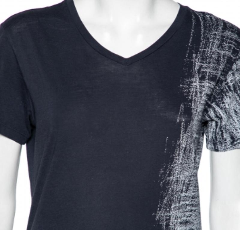 Emporio ARMANI Camiseta de manga corta estampada de algodón azul S en venta 2