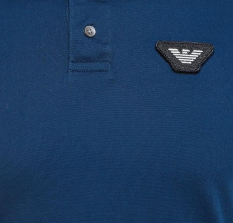 Uomo Emporio Armani Polo in maglia di cotone blu S in vendita