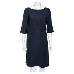 Emporio ARMANI Vestido plisado lateral de crepé azul M