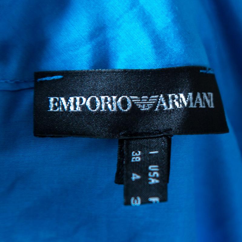 Women's Emporio Armani Blue Embroidered Cotton and Silk Sleeveless Peplum Top S