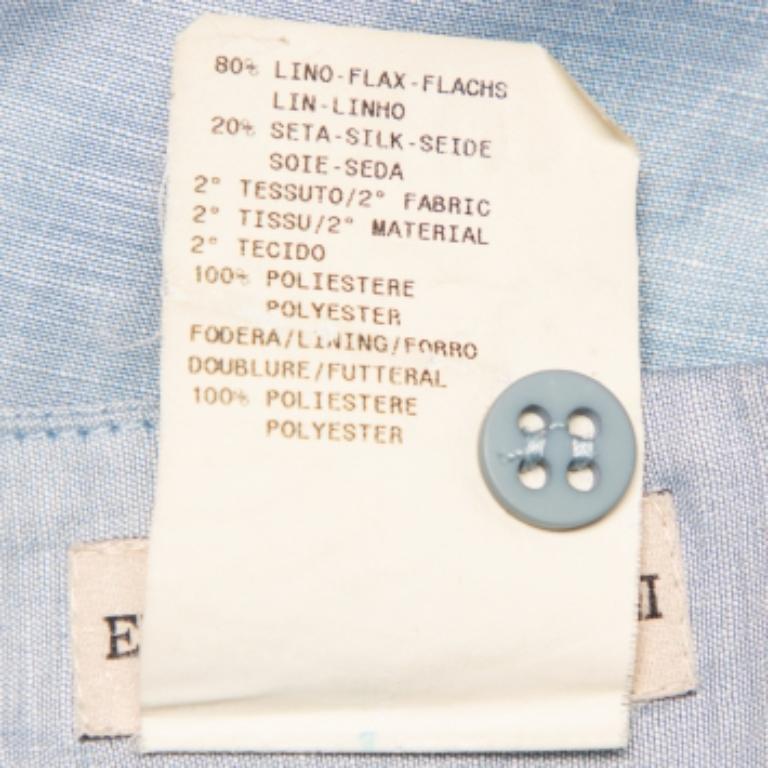 Women's Emporio Armani Blue Linen & Silk Floral Applique Trim Detail Midi Skirt M For Sale