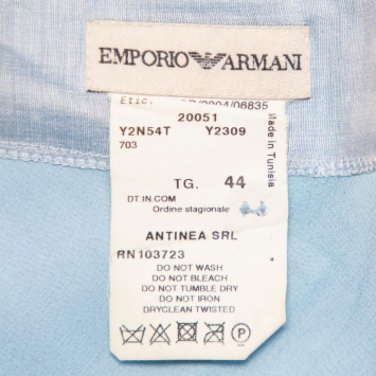 Emporio Armani Blue Linen & Silk Floral Applique Trim Detail Midi Skirt M For Sale 2