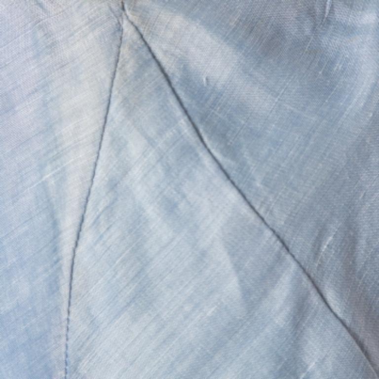 Emporio Armani Blue Linen & Silk Floral Applique Trim Detail Midi Skirt M For Sale 3