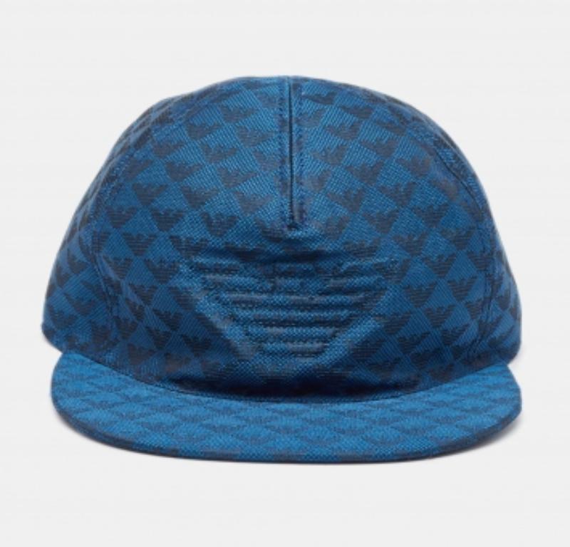 Uomo EMPORIO ARMANI Blu Monogram Pattern Canvas Baseball Cap S in vendita