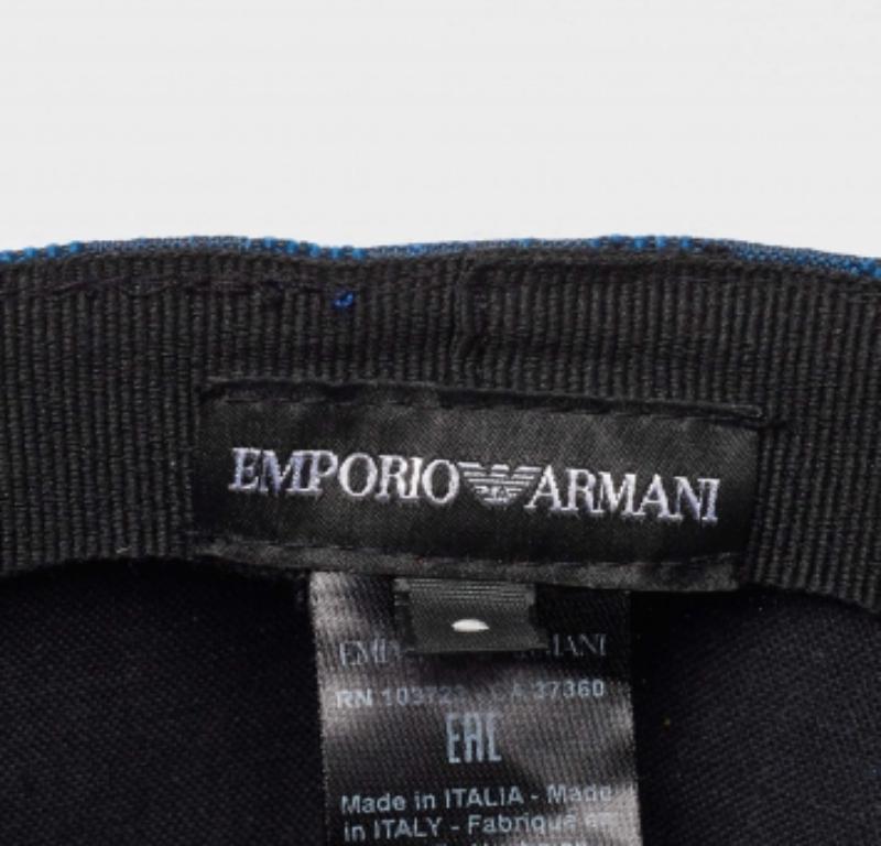 EMPORIO ARMANI Blu Monogram Pattern Canvas Baseball Cap S in vendita 3