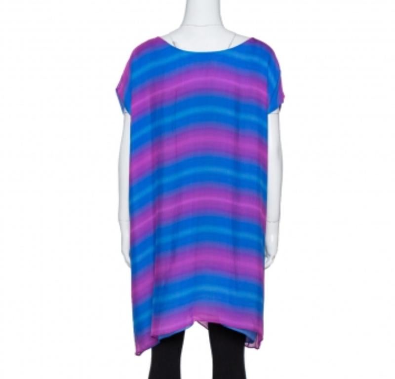 Emporio Armani Blue & Pink Gradient Print Silk Tunic L In Good Condition For Sale In Dubai, Al Qouz 2