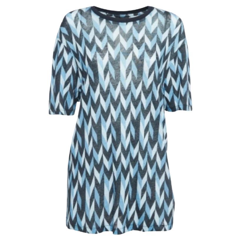 Emporio ARMANI Blue Printed Linen Knit Crew Neck T-Shirt S