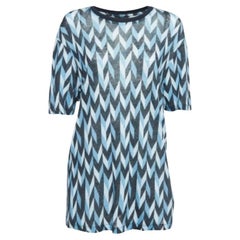 Emporio ARMANI Blue Printed Linen Knit Crew Neck T-Shirt S