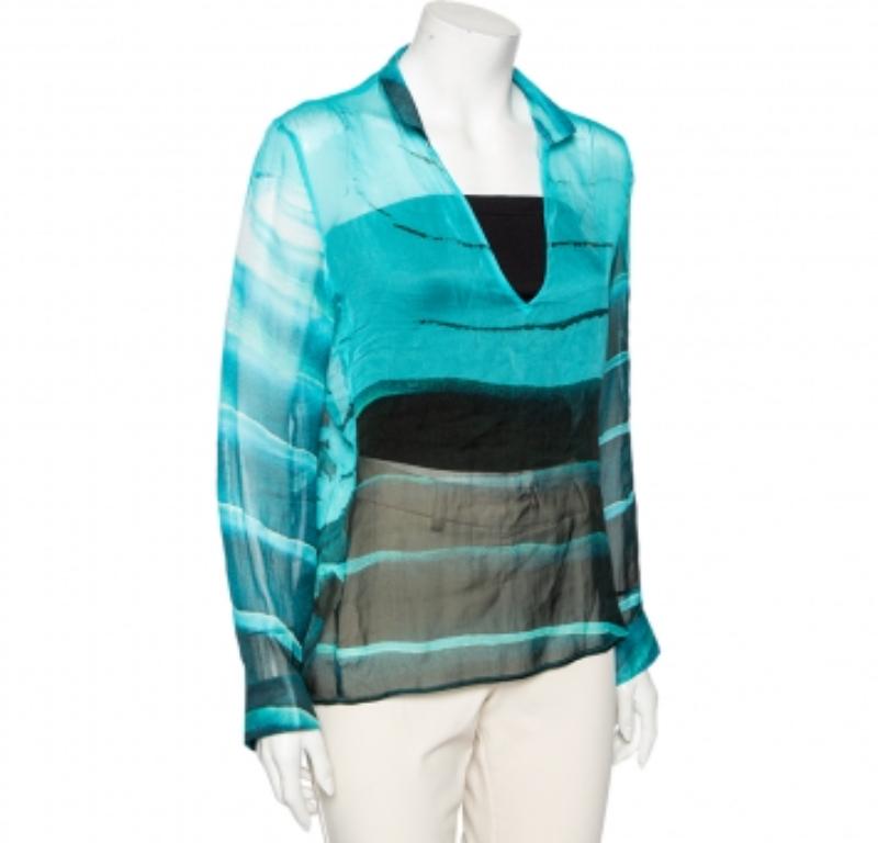 Top in seta stampata blu di Emporio Armani M. I. in vendita 1
