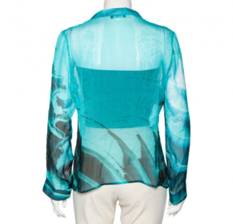 Top in seta stampata blu di Emporio Armani M. I. in vendita 2