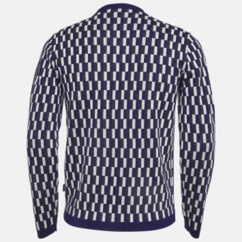 Emporio ARMANI Bleu Pull en laine imprimée à col ras du cou S Pour hommes en vente