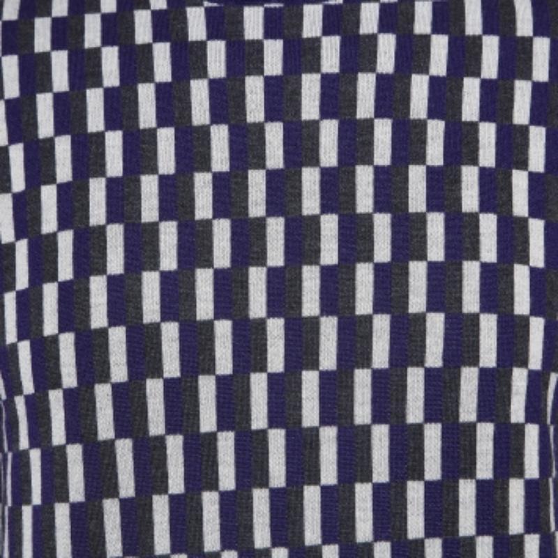 Emporio ARMANI Bleu Pull en laine imprimée à col ras du cou S en vente 1