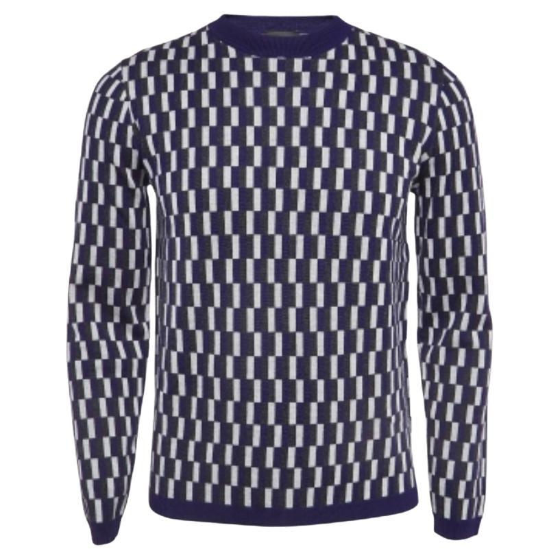 Emporio ARMANI Bleu Pull en laine imprimée à col ras du cou S en vente
