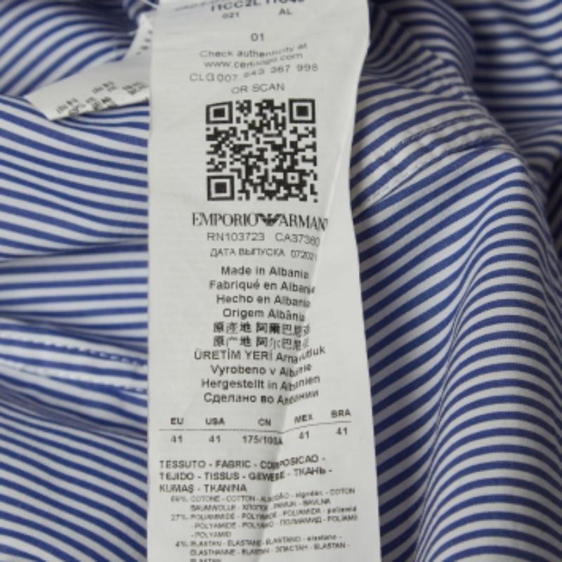 Blu Emporio Armani Camicia a righe blu in misto cotone con bottoni davanti L. in vendita