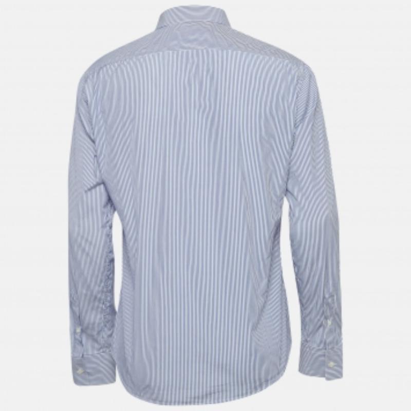 Uomo Emporio Armani Camicia a righe blu in misto cotone con bottoni davanti L. in vendita
