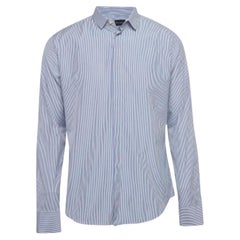 Emporio Armani Camicia a righe blu in misto cotone con bottoni davanti L.