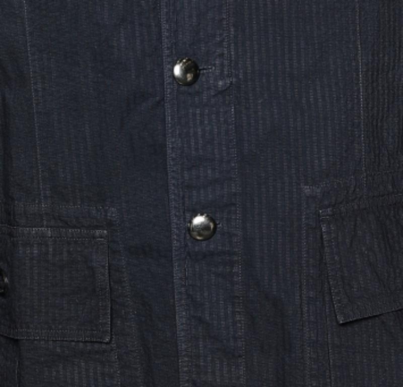 Nero Emporio Armani Giacca in cotone a righe blu L in vendita