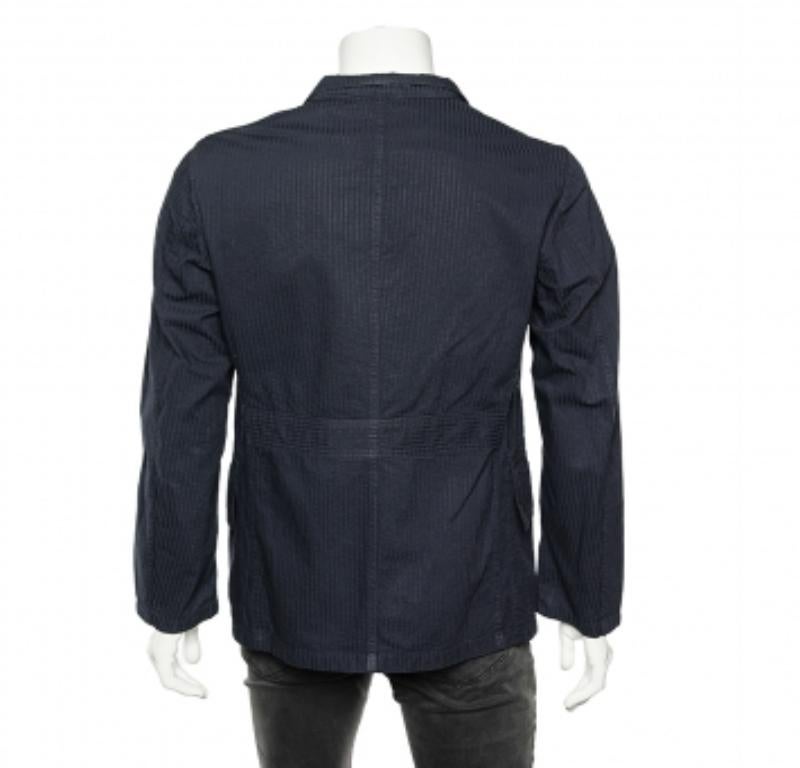 Uomo Emporio Armani Giacca in cotone a righe blu L in vendita