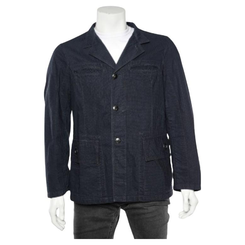 Emporio Armani Giacca in cotone a righe blu L in vendita