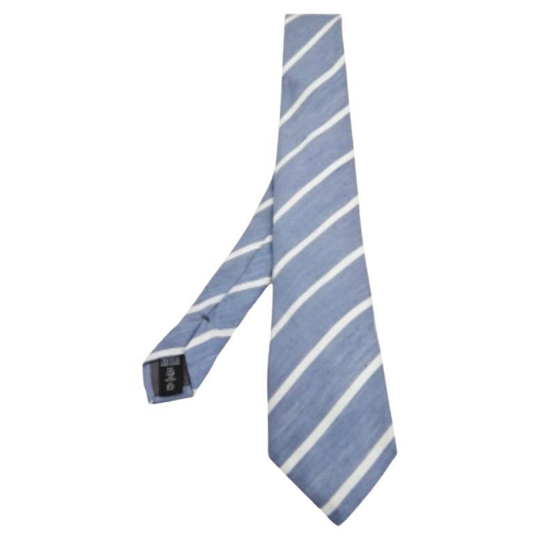 Emporio ARMANI Corbata de rayas azules de lino y seda en venta