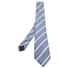 Emporio Armani Blue Striped Linen & Silk Tie