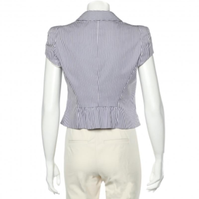 Emporio ARMANI Blazer recortado de algodón a rayas azul y blanco M Gris en venta