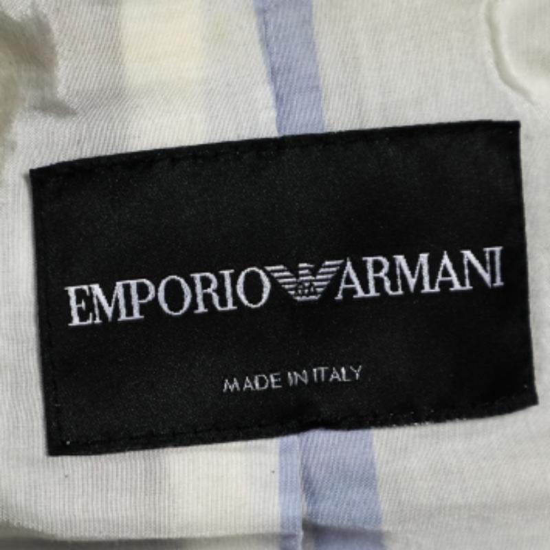 Emporio ARMANI Blazer recortado de algodón a rayas azul y blanco M en Bueno estado para la venta en Dubai, Al Qouz 2