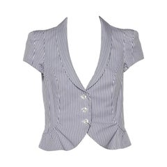 EMPORIO ARMANI Blazer cropped in cotone a righe bianche e blu M.
