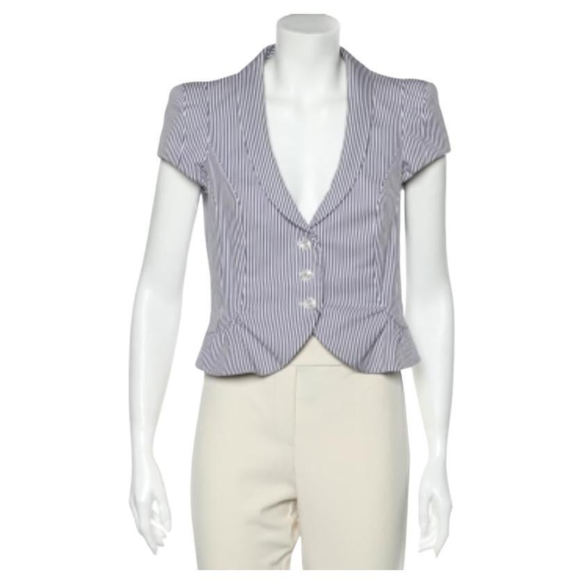 Emporio ARMANI Blazer recortado de algodón a rayas azul y blanco M en venta