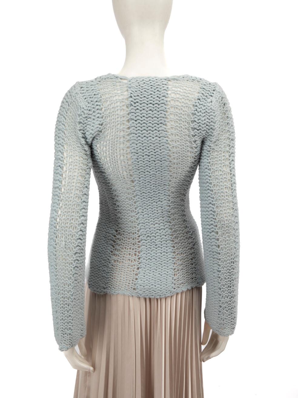 Gray Emporio Armani Blue Wool Knit Cardigan Size M For Sale