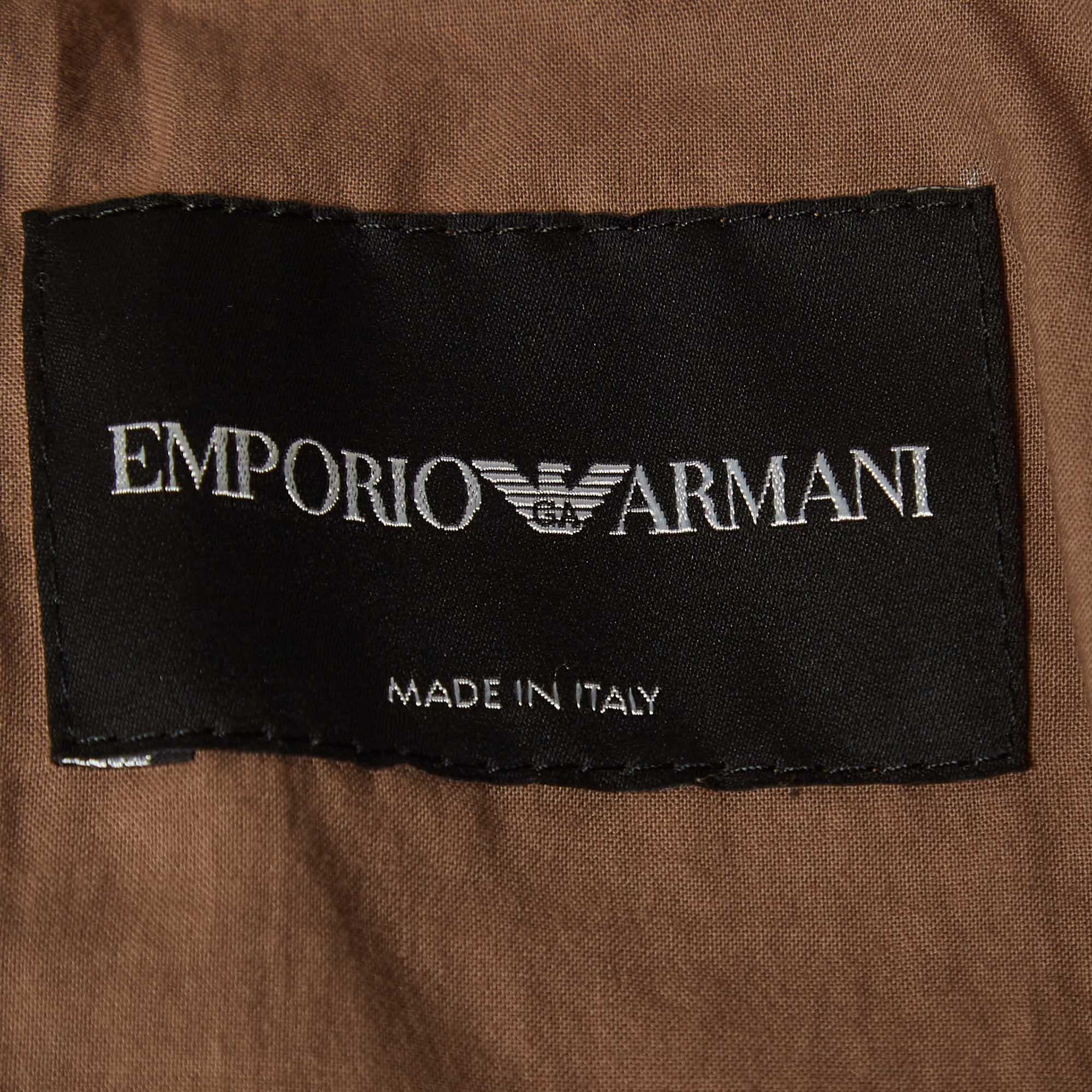 Emporio Armani Brown Cut-Out Leather Zipper Jacket L In Excellent Condition For Sale In Dubai, Al Qouz 2