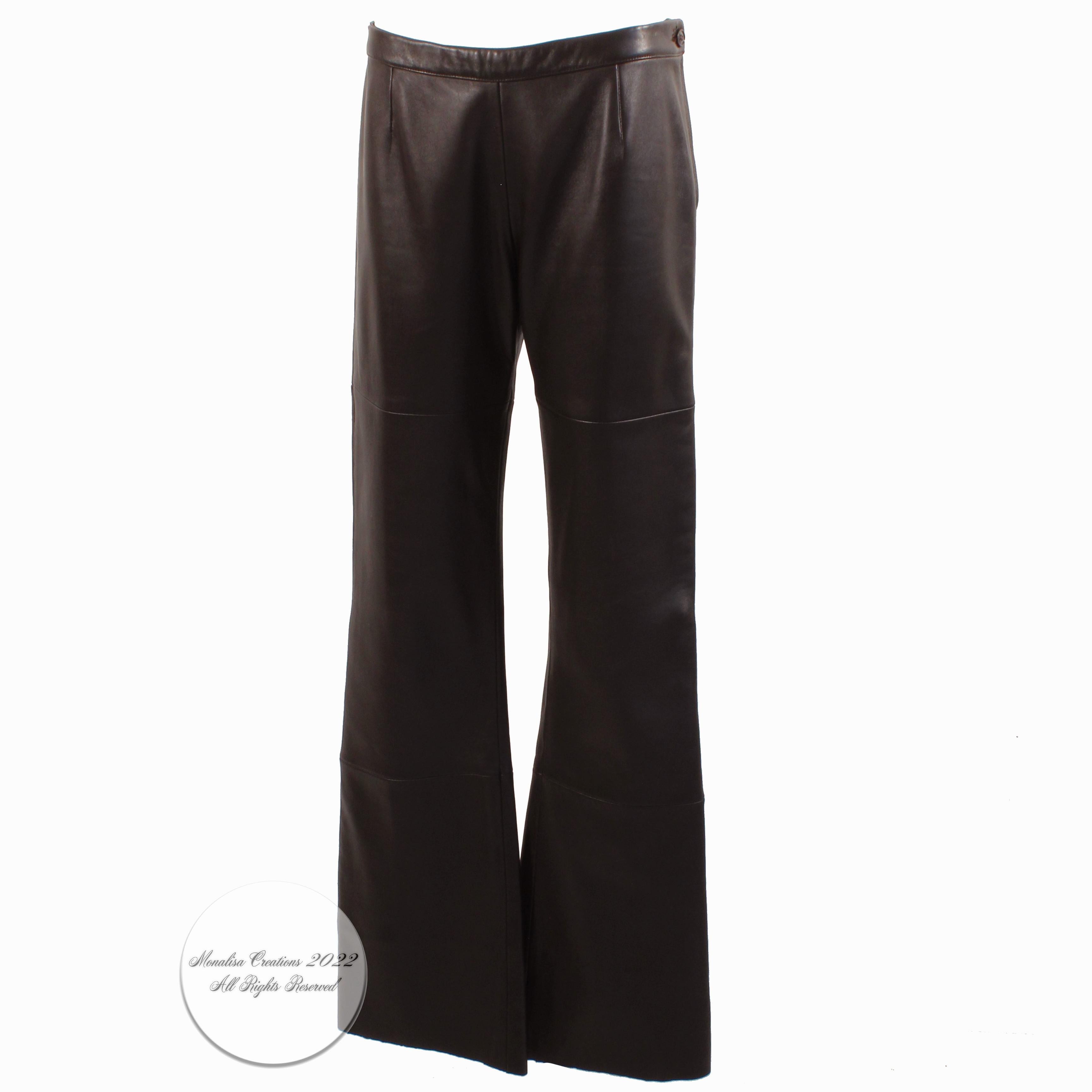 Emporio Armani Brown Leather Pants Made in Italy Size 44 Vintage For