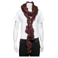 Emporio Armani Brown & Magenta Gerüschte Wollstola mit Pom Pom-Detail