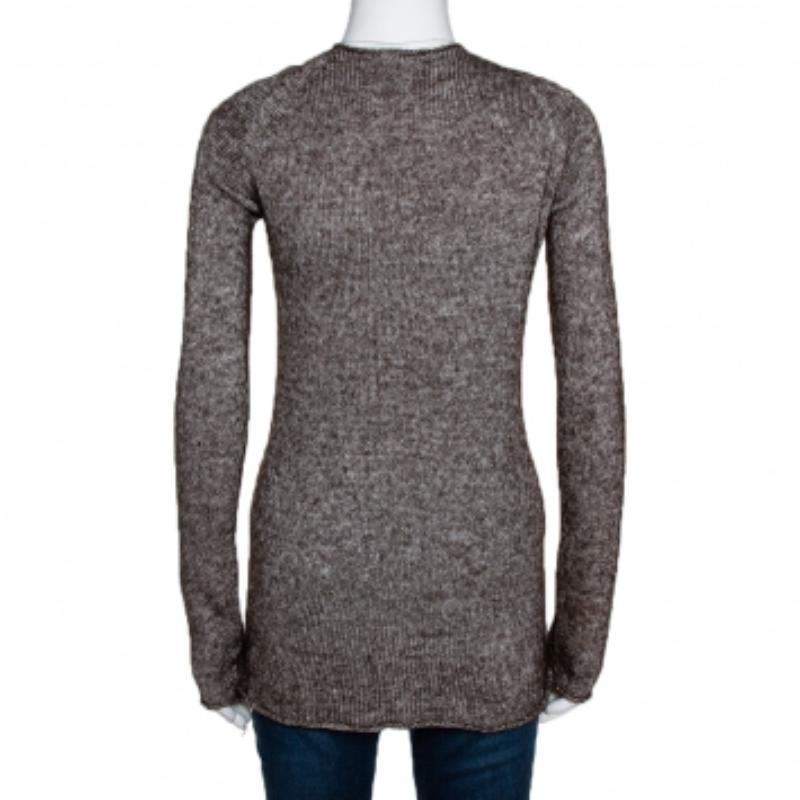 Emporio Armani Brown Mohair Blend Marl Knit Cardigan L Damen im Angebot
