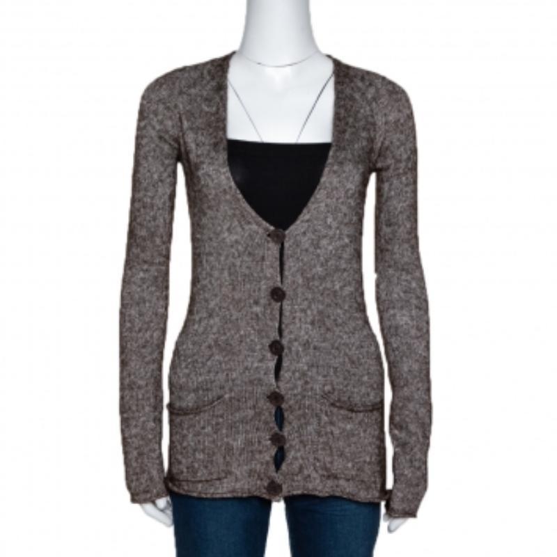 Emporio Armani Brown Mohair Blend Marl Knit Cardigan L im Angebot