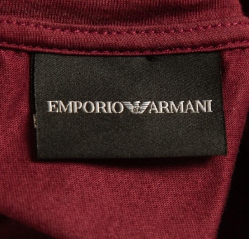 Marrone Emporio Armani Maglietta ricamata in cotone bordeaux XL in vendita