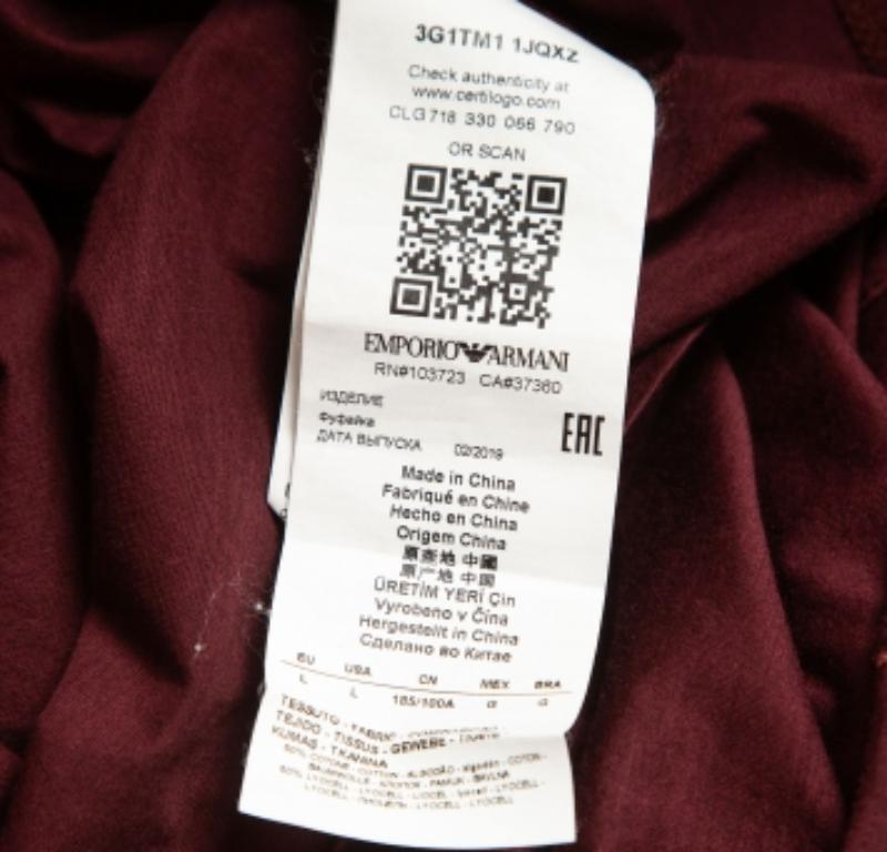 Marrone Emporio Armani Maglietta in cotone stampato borgogna L in vendita