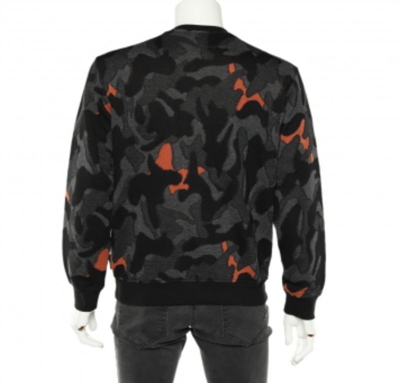 Black Emporio Armani Charcoal Grey Camouflage Intarsia Knit Crewneck Sweater XL For Sale