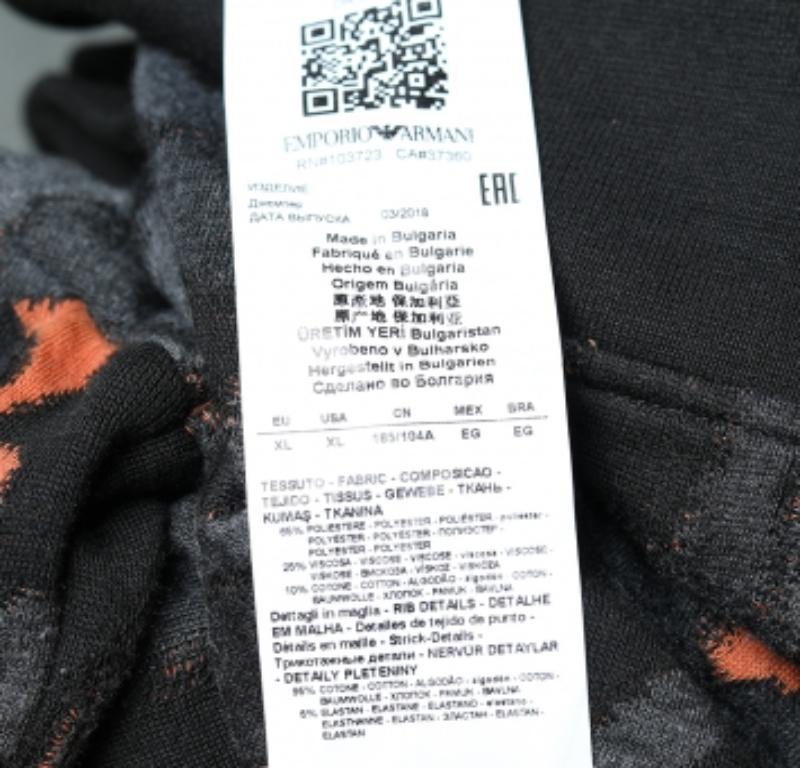 Emporio Armani Charcoal Grey Camouflage Intarsia Knit Crewneck Sweater XL For Sale 1