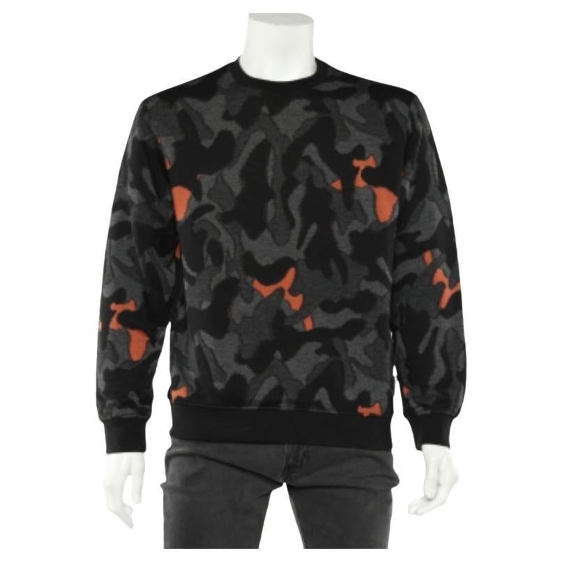 Emporio Armani Charcoal Grey Camouflage Intarsia Knit Crewneck Sweater XL For Sale