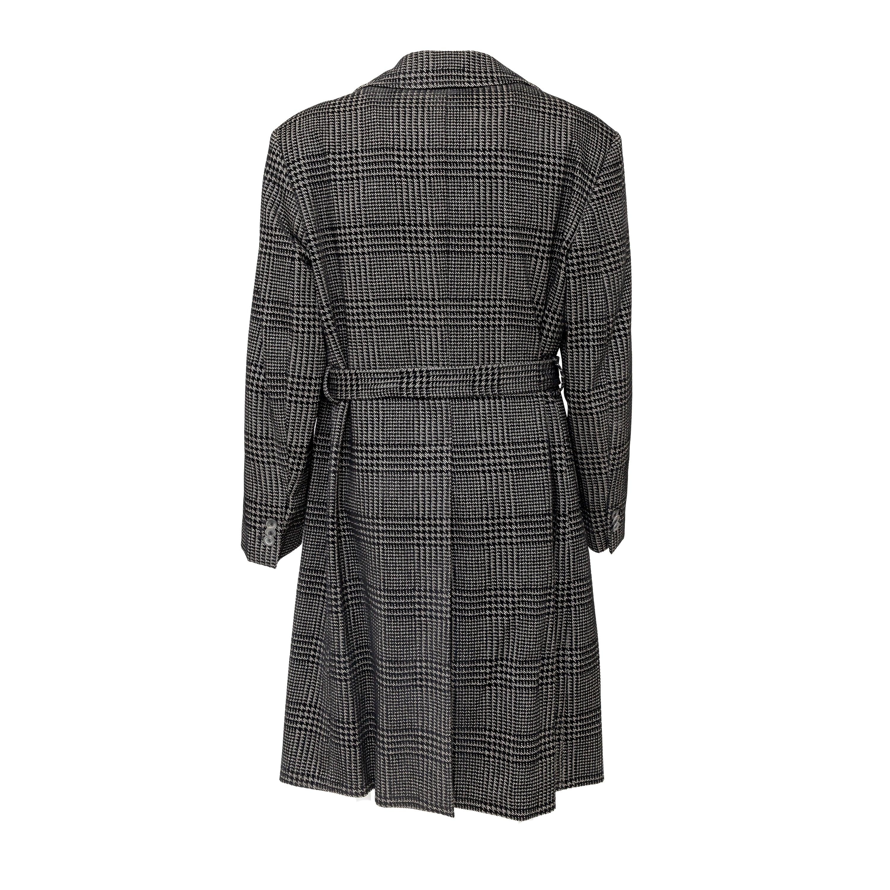 Black Emporio Armani Checkered Long Coat - '10s For Sale