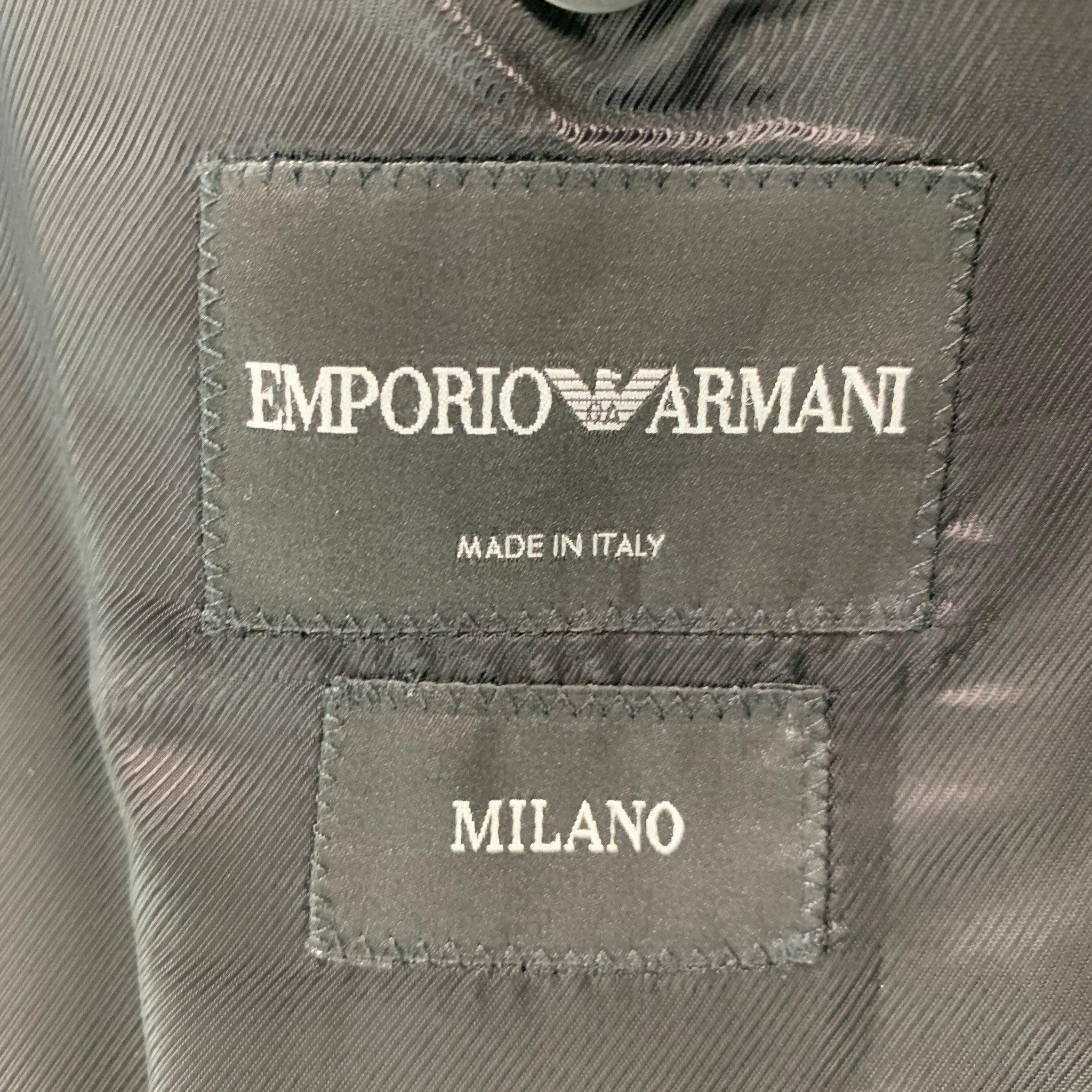 Men's EMPORIO ARMANI Chest Size 38 Black Solid Wool Silk Notch Lapel Sport Coat For Sale