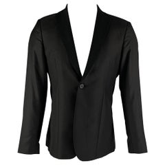 EMPORIO ARMANI Pecho Talla 38 Negro Sólido Lana Seda Solapa Muesca Abrigo Deportivo