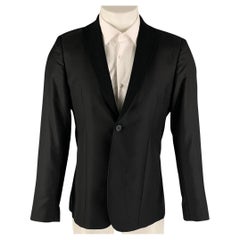 EMPORIO ARMANI Chest Size 38 Black Solid Wool Silk Notch Lapel Sport Coat
