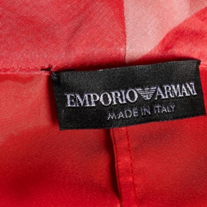Orange Emporio Armani - Robe midi à col bénitier en soie à blocs de couleur L en vente