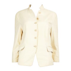 Emporio Armani Cremefarbene Lederjacke mit Knopfleiste Größe XXL